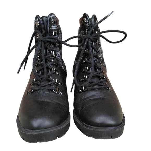 Marc Fisher 7M Lanzia Tweed Leather Laceup Combat Boots - Picture 2 of 16